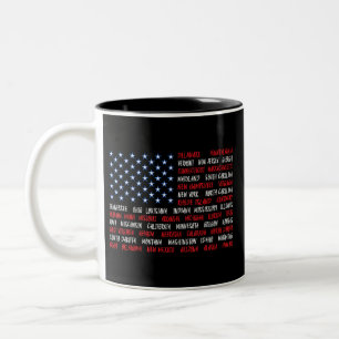 Tasse 2 Couleurs États-Unis Drapeau américain Tous les 50 noms d'Ét