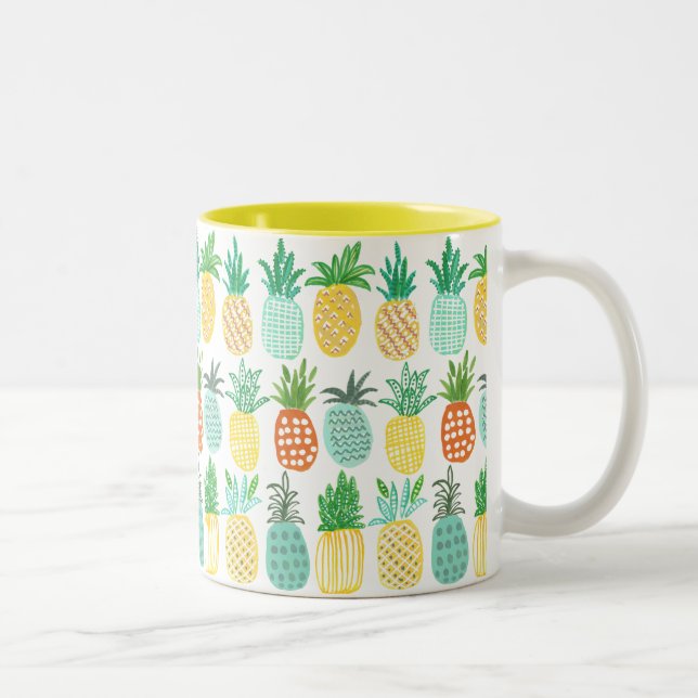 Tasse 2 Couleurs Été Jaune et vert Ananas motif Tropical (Droit)