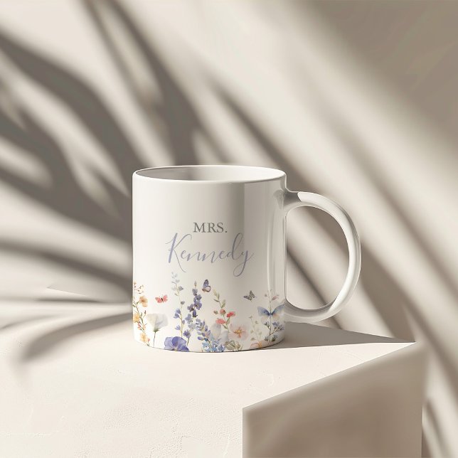Tasse 2 Couleurs Été Multicolor Fleur sauvage Mme Newlysée Mariée (Créateur téléchargé)