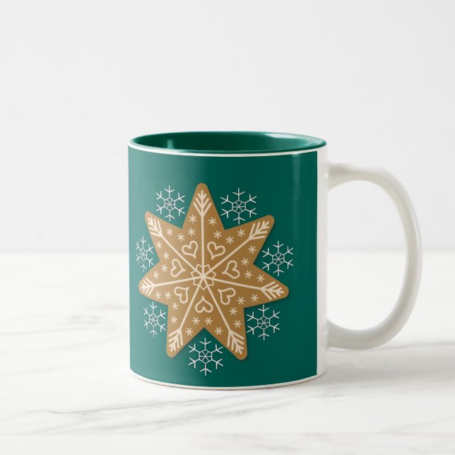 Tasse 2 Couleurs Étoile de pain d'épices et flocons de neige Turquo (Droit)