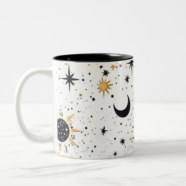Tasse 2 Couleurs Étoiles célestes de soleil céleste noir et or (Gauche)
