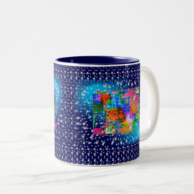 Tasse 2 Couleurs Étoiles géométriques Abstraites bleues brillantes (Devant droit)