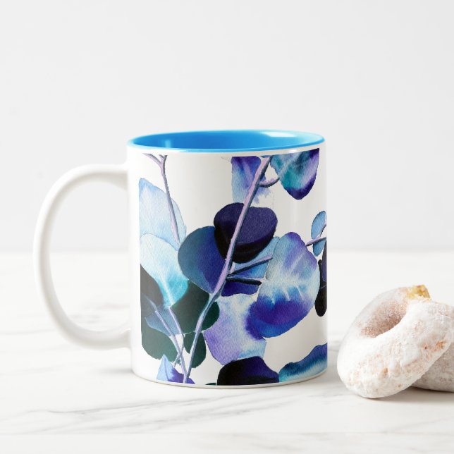 Tasse 2 Couleurs Eucalyptus gomme Feuille aquarelle art (Avec donut)