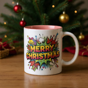 Tasse 2 Couleurs Explode de Noël Pop Art Bande Dessinée