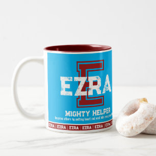 Tasse 2 Couleurs Ezra nom signifiant sport E monogramme bleu marron