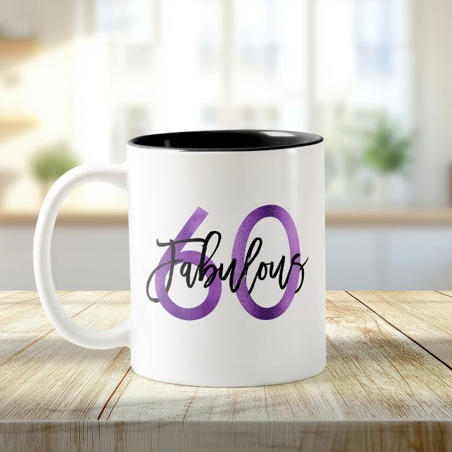 Tasse 2 Couleurs Fabuleux 60e | Moderne Elegant Purple Anniversaire (Créateur téléchargé)