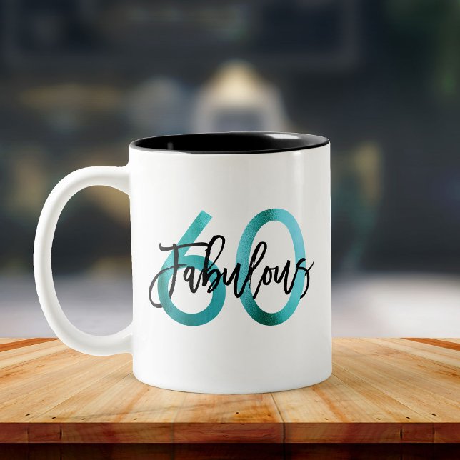 Tasse 2 Couleurs Fabuleux 60e | Moderne Elégant Turquoise Vert Anni (Créateur téléchargé)
