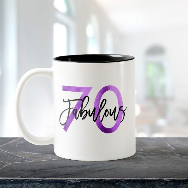 Tasse 2 Couleurs Fabuleux 70e | Anniversaire moderne élégant violet (Créateur téléchargé)
