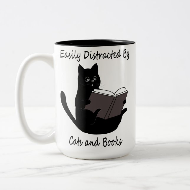 Tasse 2 Couleurs Facilement Distrait Par Les Chats Et Les Livres, J (Gauche)