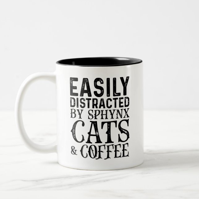 Tasse 2 Couleurs Facilement Distrait Par Les Chats Sphynx Et Café (Gauche)