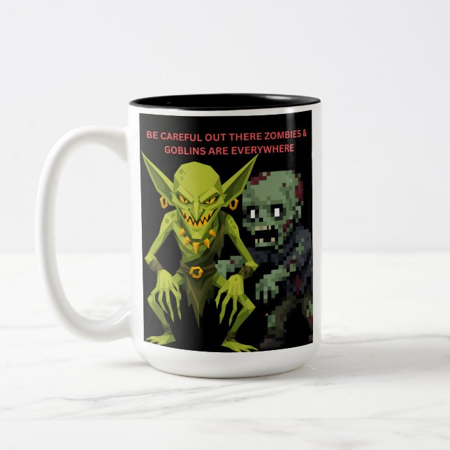 Tasse 2 Couleurs Faites attention là-bas Des zombies et des gobelin (Gauche)
