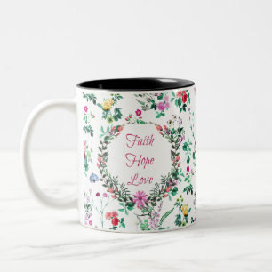 Tasse 2 Couleurs Faith Hope Love   Floral