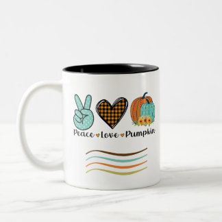 Tasse 2 Couleurs Fall Peace Love et Citrouille Turquoise et orange