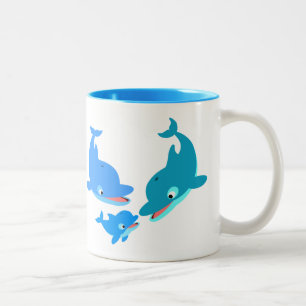 Tasse 2 Couleurs Famille de dauphins de caricature mignonne