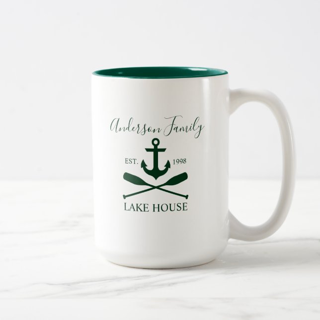 Tasse 2 Couleurs Famille Nautique Lac House Green Ancre Oars (Droit)