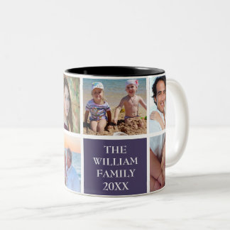 Tasse 2 Couleurs Famille personnalisée 6 Collage photo Mulberry Pur