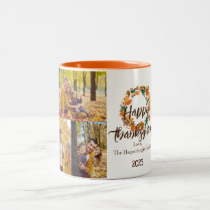 Tasse 2 Couleurs Famille Thanksgiving simple feuille Photo Collage