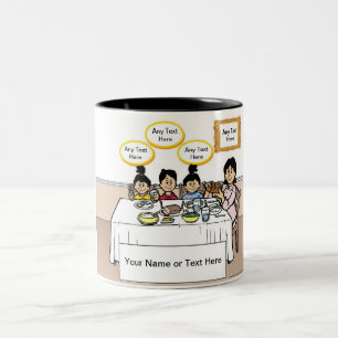 Tasse 2 Couleurs Family Dinner, Single Mom, 1 Boy, 2 Girls Cartoon