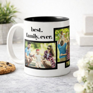 Tasse 2 Couleurs Family Photo Collage - 4 Photos and Custom Text