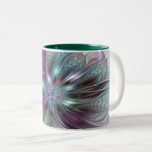 Tasse 2 Couleurs Fantaisie Abstraite Moderne Fleur Fractale Colorée