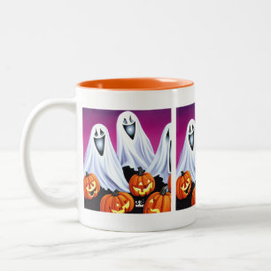 Tasse 2 Couleurs Fantômes et Citrouilles d'Halloween