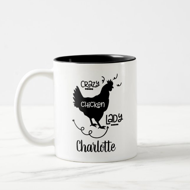 Tasse 2 Couleurs Farmhouse moderne Crazy Poule Nom de la dame (Gauche)