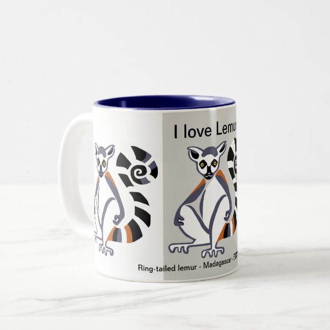 Tasse 2 Couleurs Faune - J'aime les LEMURS - Nature - (Devant gauche)
