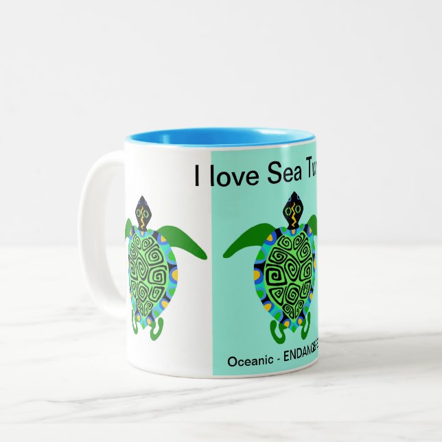 Tasse 2 Couleurs Faune - J'aime les TURTLES - Conservation - Aqua (Devant gauche)