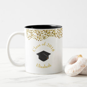 Tasse 2 Couleurs Faux Gold Confetti & Graduation Cap Classe de 20xx