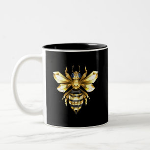 Tasse 2 Couleurs Faux logo abeille polygonale en feuille d'or sur f