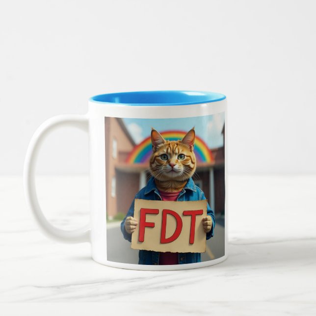 Tasse 2 Couleurs FDT Chat avec signe arc-en-ciel (Gauche)