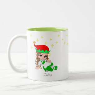 Tasse 2 Couleurs Fée de Noël habillée de vert et d'étoiles
