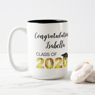 Tasse 2 Couleurs Félicitations Classe de 2020 Nom personnalisé