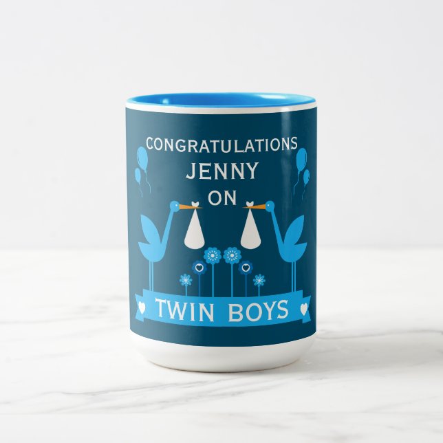Tasse 2 Couleurs Félicitations Stalk Delivery Twin Boy (Centre)