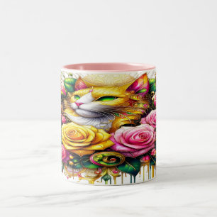 Tasse 2 Couleurs Feline au milieu d'une floraison vibrante