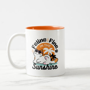 Tasse 2 Couleurs Feline fin au soleil - Chat Tropical relaxé