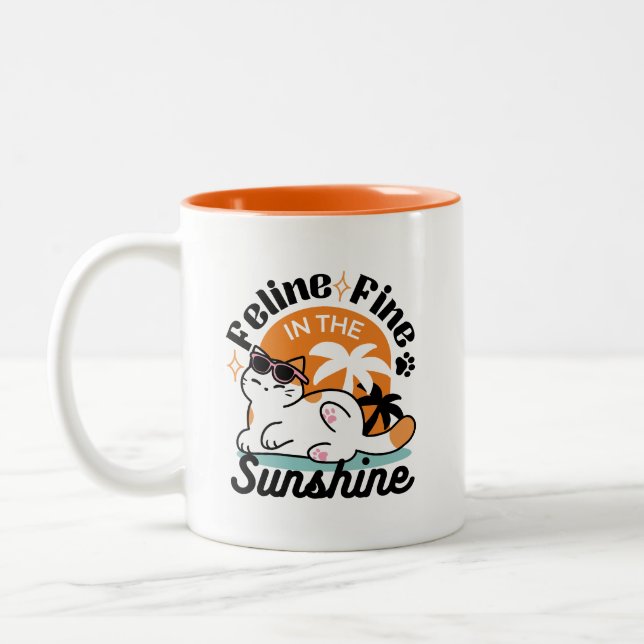 Tasse 2 Couleurs Feline fin au soleil - Chat Tropical relaxé (Gauche)