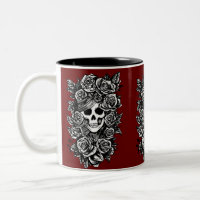 Female Skull Roses Goth Original ink drawing Art