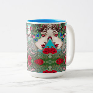 Tasse 2 Couleurs Feminine Red Lips et Rose Peacock Abstrait