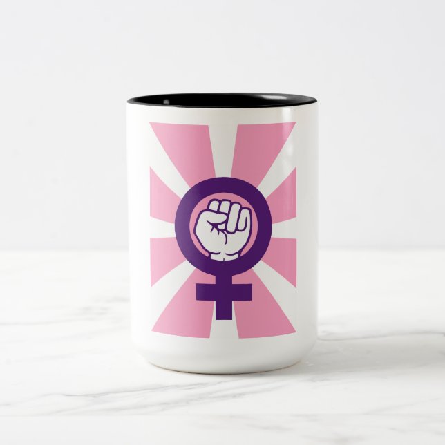 Tasse 2 Couleurs Feminist Raised Fist Symbol Retro Sunburst Women (Centre)