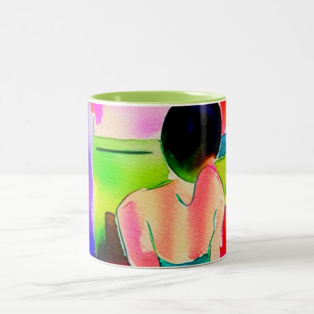 Tasse 2 Couleurs Femme à l'aquarelle Belle (Centre)