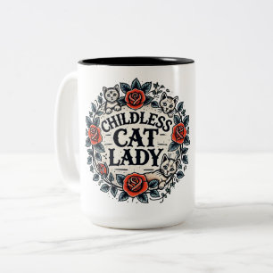 Tasse 2 Couleurs Femme au chat sans enfant