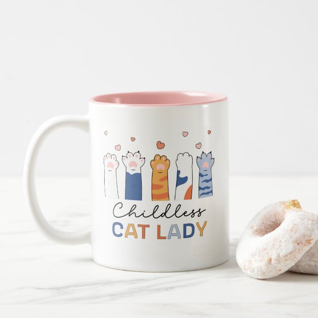 Tasse 2 Couleurs Femme au chat sans enfant votant Kamala Harris Pré (Avec donut)