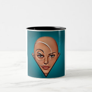 Tasse 2 Couleurs Femme chauve. Art moderne