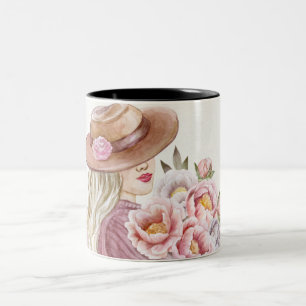 Tasse 2 Couleurs Femme Élégante avec Impression d'Art Aquarelle de