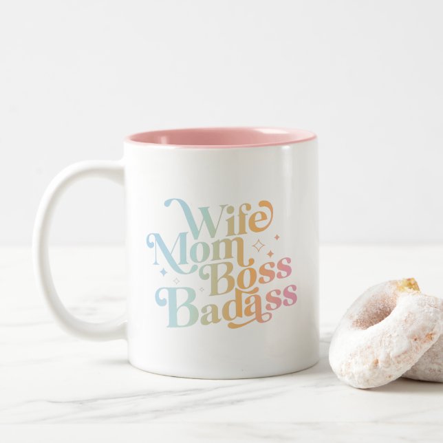 Tasse 2 Couleurs Femme Maman Boss Badass Drôle Sarcastique Fête des (Avec donut)