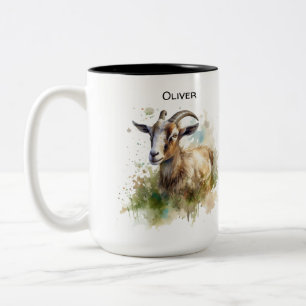 Tasse 2 Couleurs Ferme à l'aquarelle Chèvre, personnalisable
