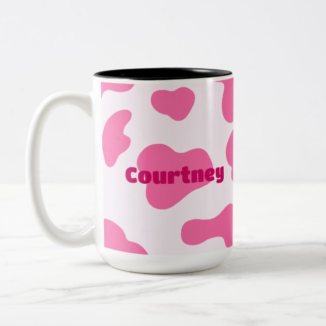 Tasse 2 Couleurs Ferme Animale Monogramme Vache Rose Imprimée (Gauche)