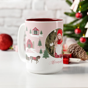 Tasse 2 Couleurs Ferme de Noël festive vintage photo de sapins de N