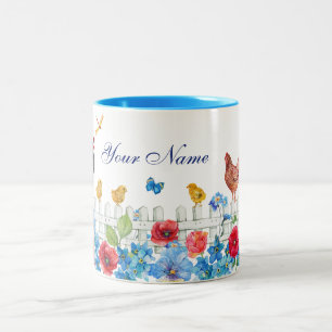 Tasse 2 Couleurs Ferme de poulets colorés jardin nom personnalisé